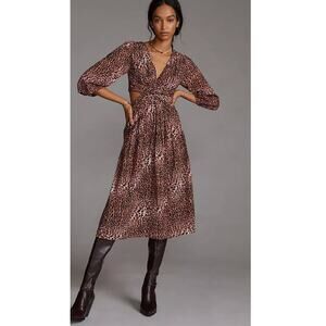 New Anthropologie Ranna Gill Leopard Cut-Out Midi Dress $190 Sz M Black